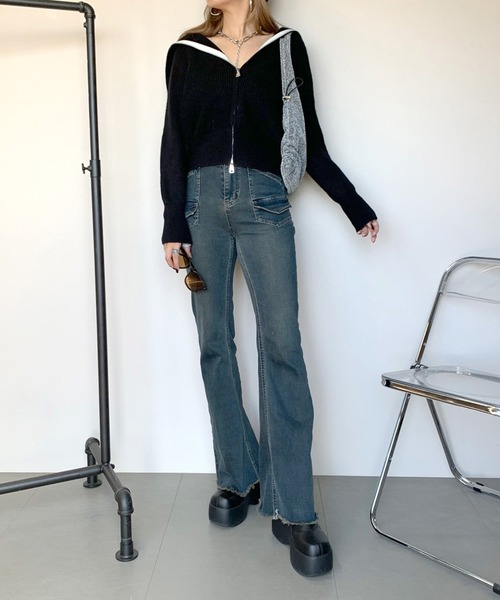 non-hedge(ノンヘッジ)の「テープ配色ダブルジップカーディガン(カーディガン/ボレロ・レディース・ブラック/グリーン/グレー・FREE)」の13枚目の写真