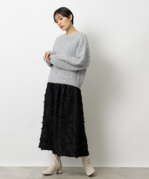 OPAQUE.CLIP（オペークドットクリップ）の「◆フリンジジャカードフレアスカート【洗える】（スカート・レディース・ブラック/アイボリー・40/42/38）」の5枚目の写真