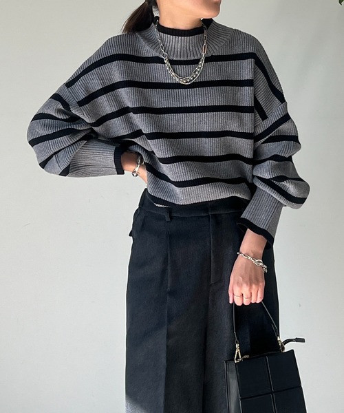 un dix cors(アンディコール)の「片畦サイドZIPボーダーニット(ニット/セーター・レディース・グレー/オフホワイト・FREE)」の16枚目の写真