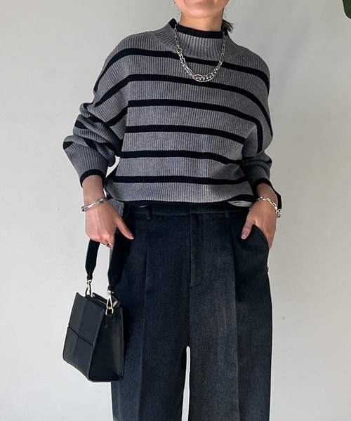 un dix cors(アンディコール)の「片畦サイドZIPボーダーニット(ニット/セーター・レディース・グレー/オフホワイト・FREE)」の15枚目の写真