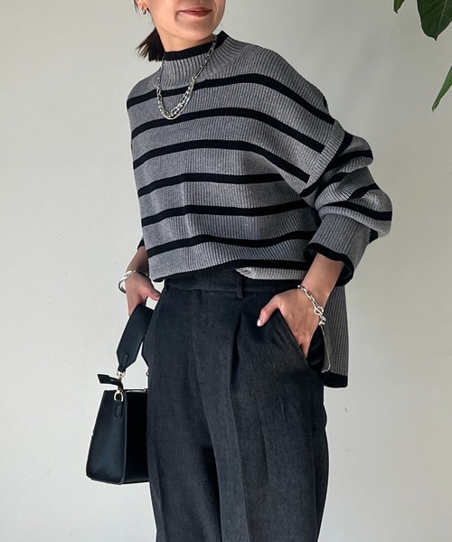 un dix cors(アンディコール)の「片畦サイドZIPボーダーニット(ニット/セーター・レディース・グレー/オフホワイト・FREE)」の19枚目の写真