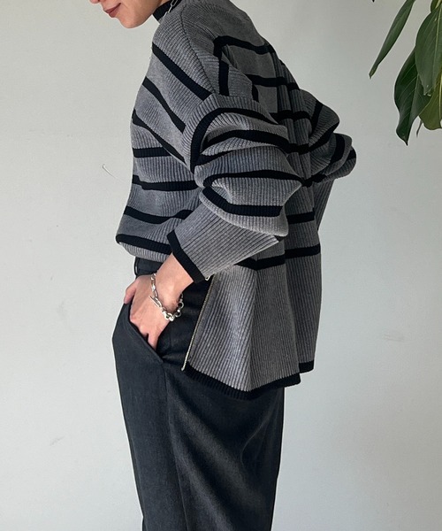 un dix cors(アンディコール)の「片畦サイドZIPボーダーニット(ニット/セーター・レディース・グレー/オフホワイト・FREE)」の17枚目の写真