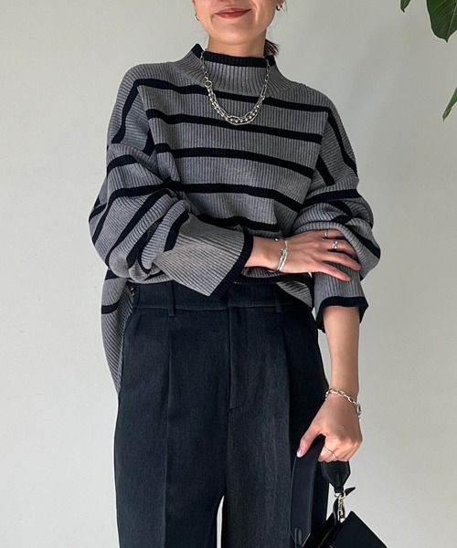 un dix cors(アンディコール)の「片畦サイドZIPボーダーニット(ニット/セーター・レディース・グレー/オフホワイト・FREE)」の20枚目の写真