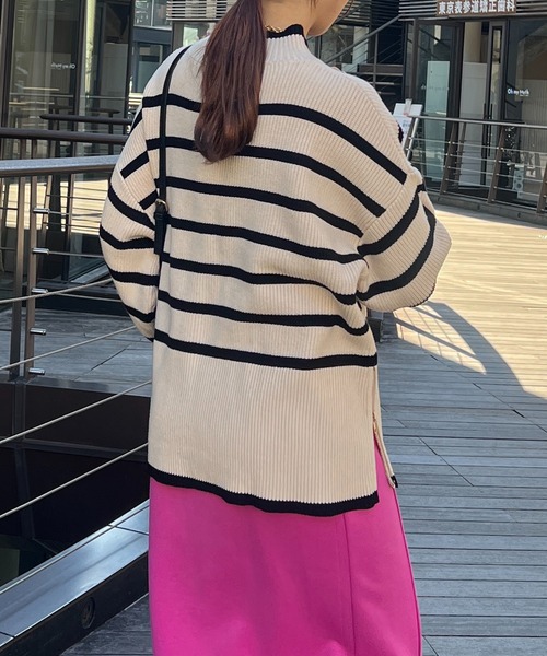 un dix cors(アンディコール)の「片畦サイドZIPボーダーニット(ニット/セーター・レディース・グレー/オフホワイト・FREE)」の6枚目の写真