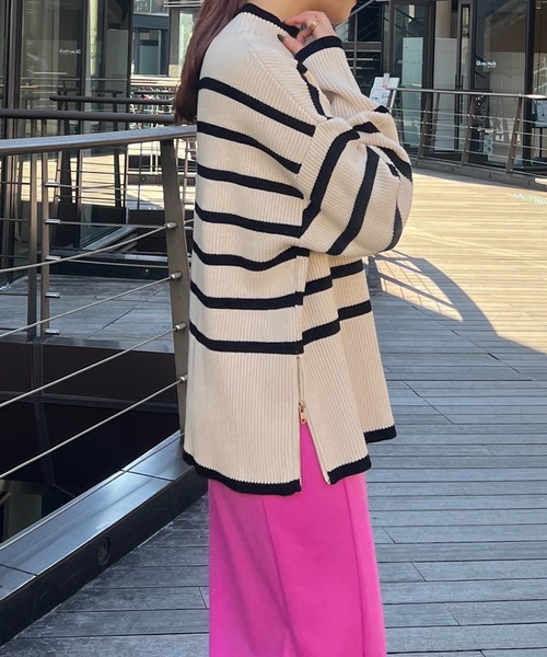 un dix cors(アンディコール)の「片畦サイドZIPボーダーニット(ニット/セーター・レディース・グレー/オフホワイト・FREE)」の5枚目の写真