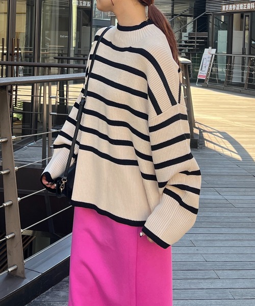 un dix cors(アンディコール)の「片畦サイドZIPボーダーニット(ニット/セーター・レディース・グレー/オフホワイト・FREE)」の7枚目の写真