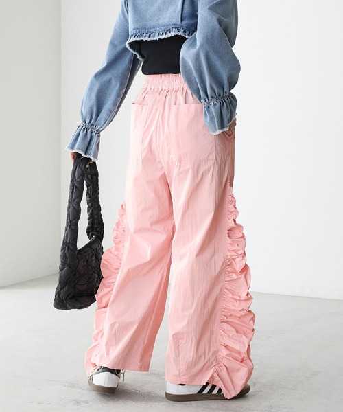 fictiontokyo サイドカットボリュームパンツ( ベージュ) パイルサイドカットパンツ /Pile Side Cut Pants | FICTION TOK