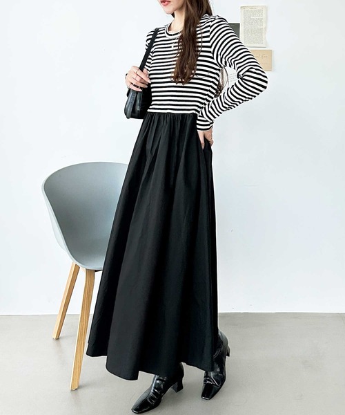 GeeRA(ジーラ)の「異素材切替ドッキングワンピース(ワンピース・レディース・その他/ブラック・LARGE/MEDIUM)」の1枚目の写真
