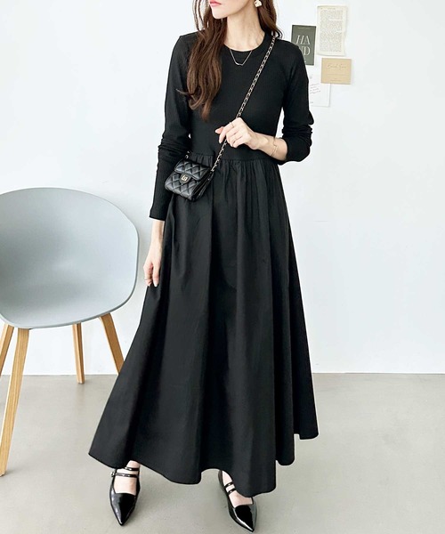 GeeRA(ジーラ)の「異素材切替ドッキングワンピース(ワンピース・レディース・その他/ブラック・LARGE/MEDIUM)」の2枚目の写真