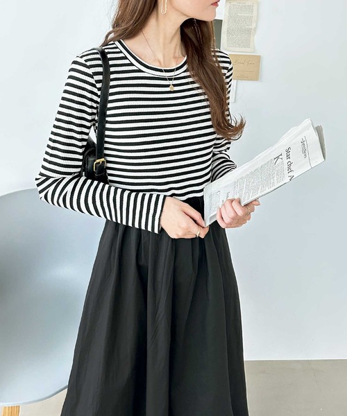 GeeRA(ジーラ)の「異素材切替ドッキングワンピース(ワンピース・レディース・その他/ブラック・LARGE/MEDIUM)」の3枚目の写真