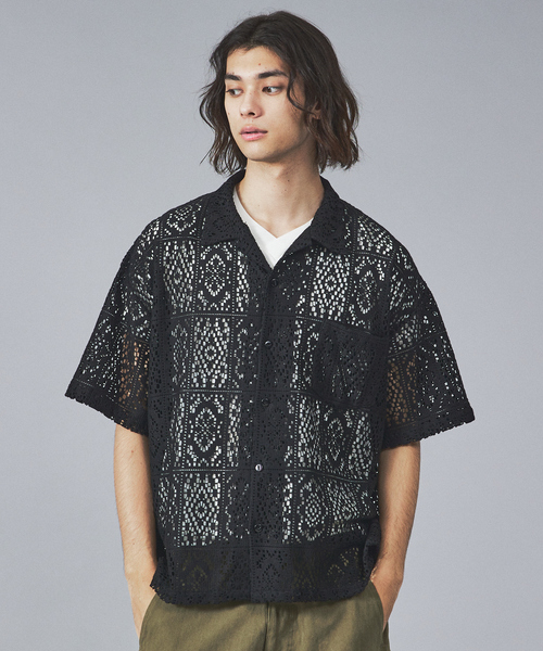 【Revo.】透かし編みニットオープンカラー半端袖シャツ(シャツ/ブラウス)|Revo.(レボ)
