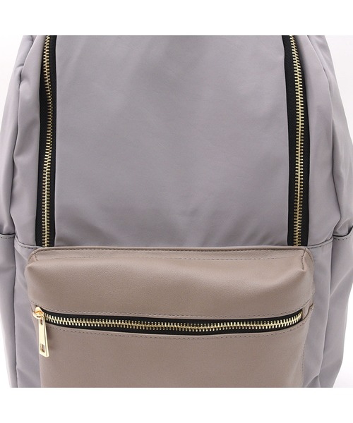 COOCO（クーコ）の「ポリエステル×フェイクレザー　10ポケットリュックサック/A4・13inPC対応（バックパック/リュック・レディース・ライトグレー/マスタード/ブラック/カーキ/モカ・9）」の17枚目の写真