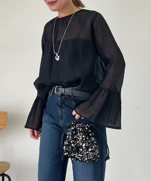 un dix cors（アンディコール）の「フレアスリーブ2WAYシアーブラウス（シャツ/ブラウス・レディース・ブラック/オフホワイト/ブルー・FREE）」の16枚目の写真