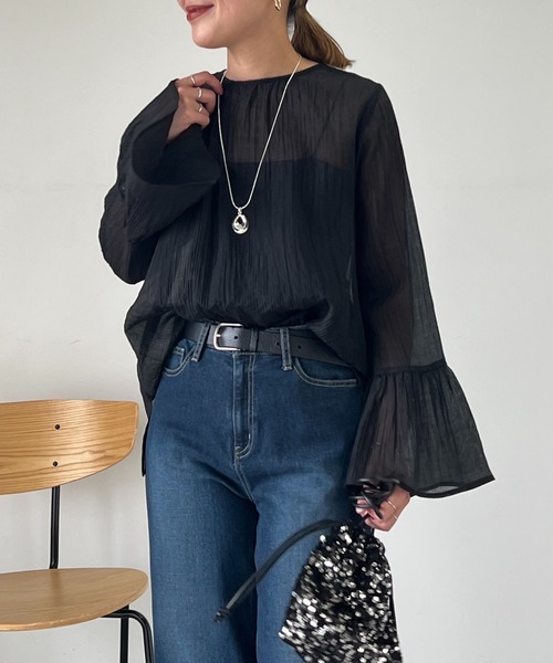 un dix cors（アンディコール）の「フレアスリーブ2WAYシアーブラウス（シャツ/ブラウス・レディース・ブラック/オフホワイト/ブルー・FREE）」の17枚目の写真