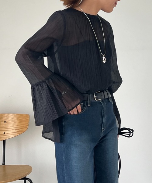 un dix cors（アンディコール）の「フレアスリーブ2WAYシアーブラウス（シャツ/ブラウス・レディース・ブラック/オフホワイト/ブルー・FREE）」の18枚目の写真