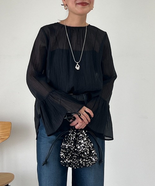 un dix cors（アンディコール）の「フレアスリーブ2WAYシアーブラウス（シャツ/ブラウス・レディース・ブラック/オフホワイト/ブルー・FREE）」の20枚目の写真