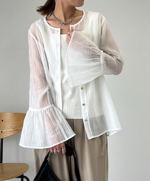 un dix cors（アンディコール）の「フレアスリーブ2WAYシアーブラウス（シャツ/ブラウス・レディース・ブラック/オフホワイト/ブルー・FREE）」の8枚目の写真