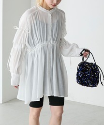 forksy. | 【forksy.】クレープシアーシャーリングリボンシャツ(シャツワンピース)