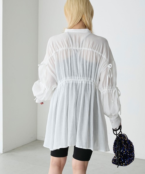 forksy.（フォルクシー）の「【forksy.】クレープシアーシャーリングリボンシャツ（シャツワンピース・レディース・ブルー/オフホワイト/ベージュ・FREE）」の9枚目の写真