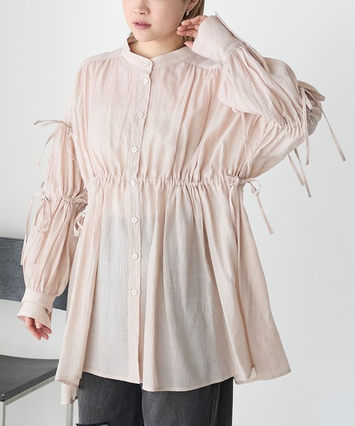 forksy.（フォルクシー）の「【forksy.】クレープシアーシャーリングリボンシャツ（シャツワンピース・レディース・ブルー/オフホワイト/ベージュ・FREE）」の13枚目の写真