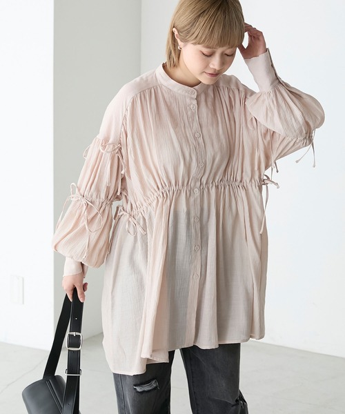 forksy.（フォルクシー）の「【forksy.】クレープシアーシャーリングリボンシャツ（シャツワンピース・レディース・ブルー/オフホワイト/ベージュ・FREE）」の15枚目の写真