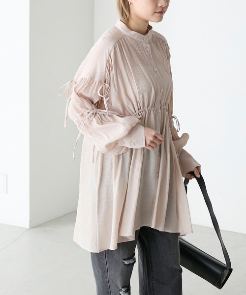 forksy.（フォルクシー）の「【forksy.】クレープシアーシャーリングリボンシャツ（シャツワンピース・レディース・ブルー/オフホワイト/ベージュ・FREE）」の16枚目の写真