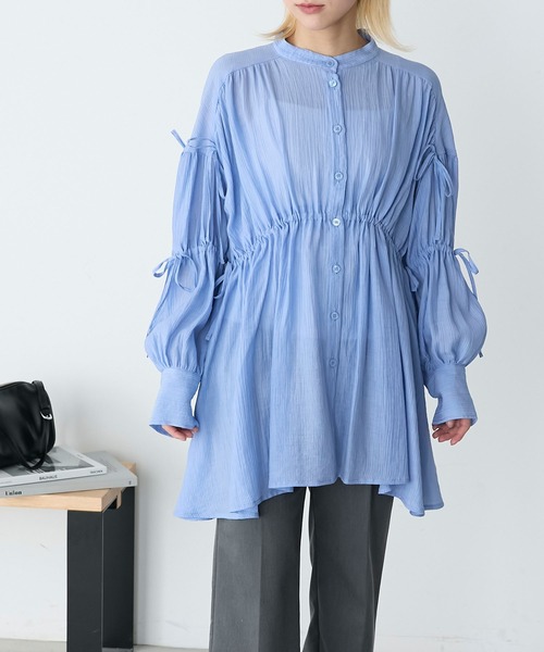 forksy.（フォルクシー）の「【forksy.】クレープシアーシャーリングリボンシャツ（シャツワンピース・レディース・ブルー/オフホワイト/ベージュ・FREE）」の22枚目の写真