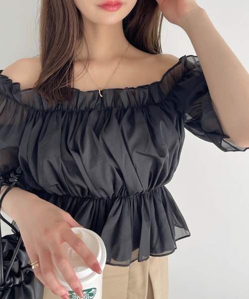 Ada.(エイダ)の「2WAY オフショル シアー ギャザー ブラウス(シャツ/ブラウス・レディース・ブラック/ライトブルー/ホワイト/グレー・FREE)」の17枚目の写真