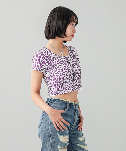 カール X-girl（エックスガール）の「HEART LEOPARD CARDIGAN（Tシャツ