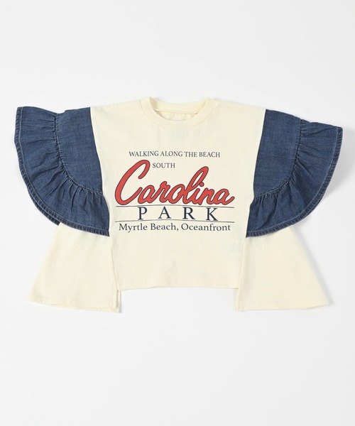 Ocean&Ground（オーシャン&グラウンド）の「レーススリーブリメイクTシャツ（80～140cm）（Tシャツ/カットソー・キッズ・グレー/ブラック/ホワイト/キナリ・80/90/95/100/110/120/130/140）」の2枚目の写真