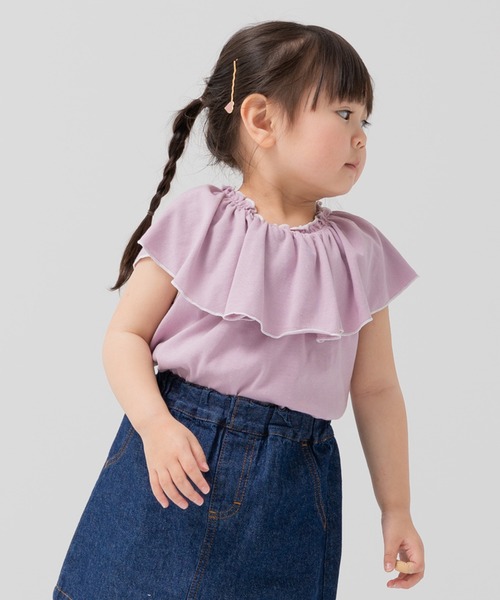 Misha&puff フリル襟TシャツBlue2-3y セール】襟フリル Tシャツ（Tシャツ/カットソー）｜chil2