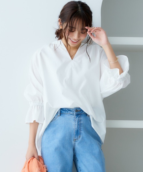 nissen（ニッセン）の「カフタン風スキッパーブラウス（シャツ/ブラウス・レディース・オフホワイト/ブラック/ベージュ・L/M/S/LL）」の18枚目の写真