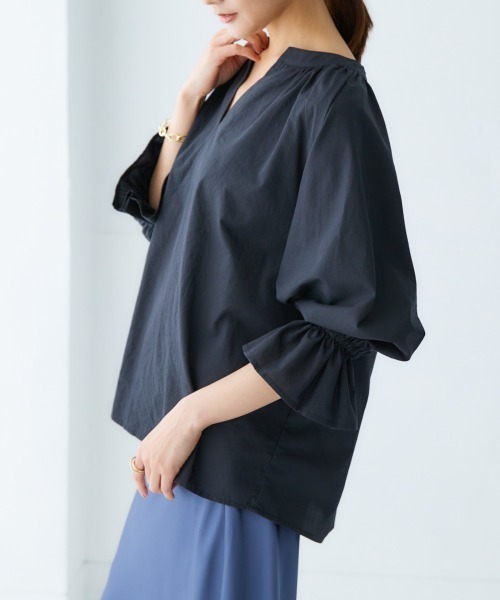 nissen（ニッセン）の「カフタン風スキッパーブラウス（シャツ/ブラウス・レディース・オフホワイト/ブラック/ベージュ・L/M/S/LL）」の12枚目の写真