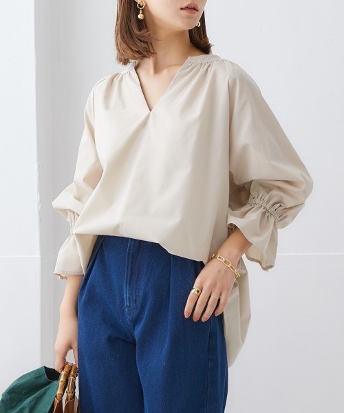 nissen（ニッセン）の「カフタン風スキッパーブラウス（シャツ/ブラウス・レディース・オフホワイト/ブラック/ベージュ・L/M/S/LL）」の6枚目の写真