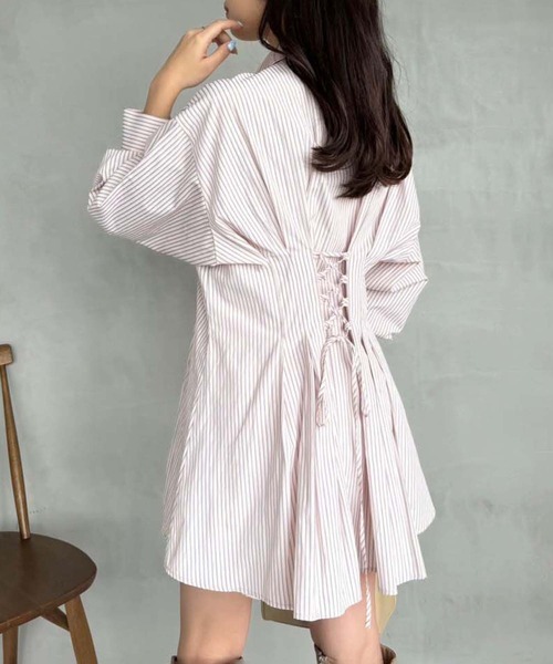 one after another NICE CLAUP（ワンアフターアナザーナイスクラップ）の「【マイナス5キロ見え！】バックレースアップシャツ（シャツ/ブラウス・レディース・サックスブルー/アイボリー/ピンク/オフホワイト・FREE）」の4枚目の写真