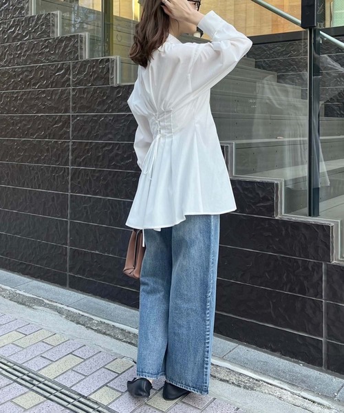 one after another NICE CLAUP（ワンアフターアナザーナイスクラップ）の「【マイナス5キロ見え！】バックレースアップシャツ（シャツ/ブラウス・レディース・サックスブルー/アイボリー/ピンク/オフホワイト・FREE）」の17枚目の写真