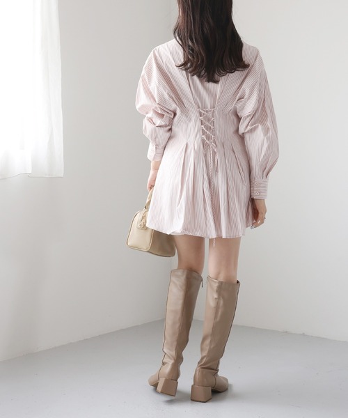 one after another NICE CLAUP（ワンアフターアナザーナイスクラップ）の「【マイナス5キロ見え！】バックレースアップシャツ（シャツ/ブラウス・レディース・サックスブルー/アイボリー/ピンク/オフホワイト・FREE）」の9枚目の写真