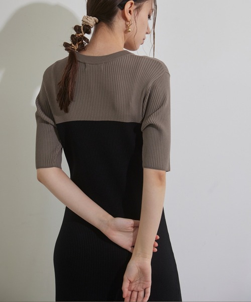 MIELI INVARIANT(ミエリインヴァリアント)の「Bicolor Bustier Knit Dress(ワンピース・レディース・モカ/ブルーグレー・FREE)」の7枚目の写真