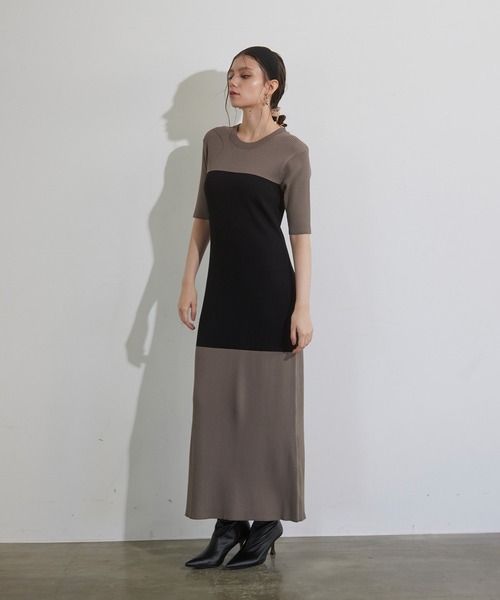 MIELI INVARIANT(ミエリインヴァリアント)の「Bicolor Bustier Knit Dress(ワンピース・レディース・モカ/ブルーグレー・FREE)」の9枚目の写真