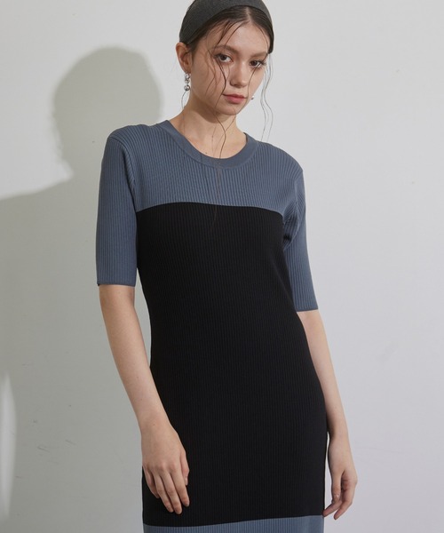 MIELI INVARIANT(ミエリインヴァリアント)の「Bicolor Bustier Knit Dress(ワンピース・レディース・モカ/ブルーグレー・FREE)」の13枚目の写真