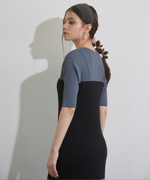 MIELI INVARIANT(ミエリインヴァリアント)の「Bicolor Bustier Knit Dress(ワンピース・レディース・モカ/ブルーグレー・FREE)」の14枚目の写真