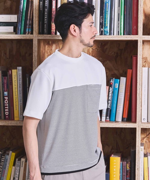 UNION STATION(ユニオンステーション)の「ボーダー天竺×ストレッチカルゼTシャツ(Tシャツ/カットソー・メンズ・ホワイト/ブラック・LL/L/M)」の9枚目の写真