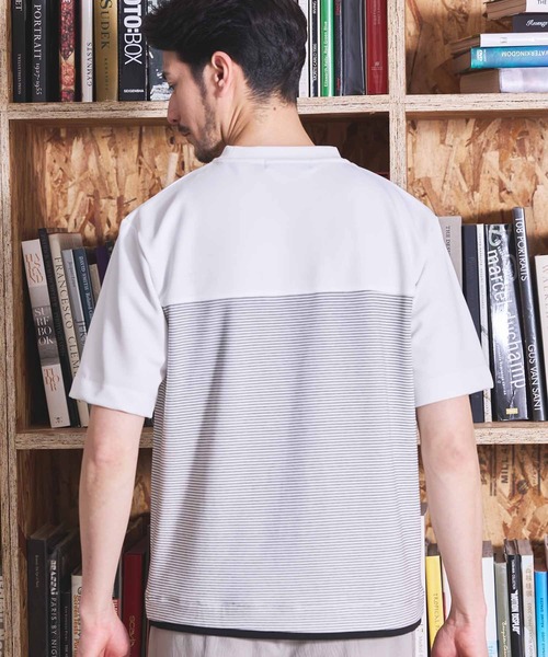 UNION STATION(ユニオンステーション)の「ボーダー天竺×ストレッチカルゼTシャツ(Tシャツ/カットソー・メンズ・ホワイト/ブラック・LL/L/M)」の11枚目の写真