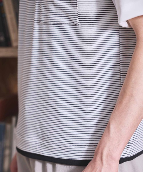 UNION STATION(ユニオンステーション)の「ボーダー天竺×ストレッチカルゼTシャツ(Tシャツ/カットソー・メンズ・ホワイト/ブラック・LL/L/M)」の13枚目の写真