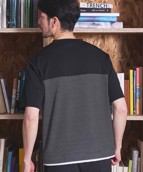 UNION STATION(ユニオンステーション)の「ボーダー天竺×ストレッチカルゼTシャツ(Tシャツ/カットソー・メンズ・ホワイト/ブラック・LL/L/M)」の4枚目の写真