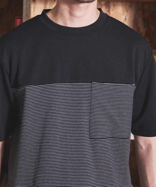 UNION STATION(ユニオンステーション)の「ボーダー天竺×ストレッチカルゼTシャツ(Tシャツ/カットソー・メンズ・ホワイト/ブラック・LL/L/M)」の5枚目の写真
