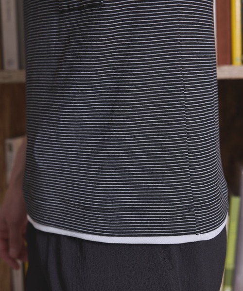 UNION STATION(ユニオンステーション)の「ボーダー天竺×ストレッチカルゼTシャツ(Tシャツ/カットソー・メンズ・ホワイト/ブラック・LL/L/M)」の6枚目の写真