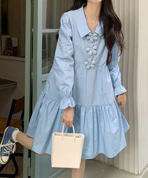 ENLIKE | フラワーボタンデザインティアードワンピ(ワンピース)
