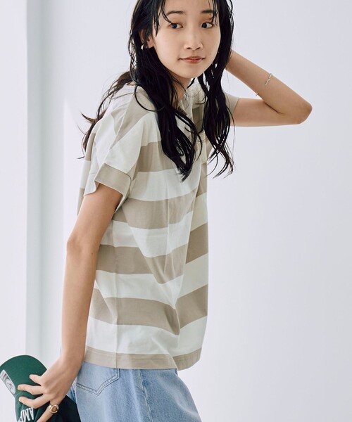 coen（コーエン）の「【WEB限定】ワイドボーダーフレンチスリーブTシャツ（Tシャツ/カットソー・レディース・ベージュ/ブラック/ネイビー/ブラウン・M/L）」の16枚目の写真