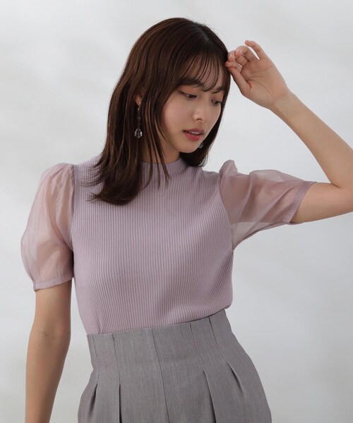 PROPORTION BODY DRESSING（プロポーションボディドレッシング）の「オーガンジースリーブニット / 1214170501（ニット/セーター・レディース・ピンク/グレー/ブラック・FREE）」の3枚目の写真